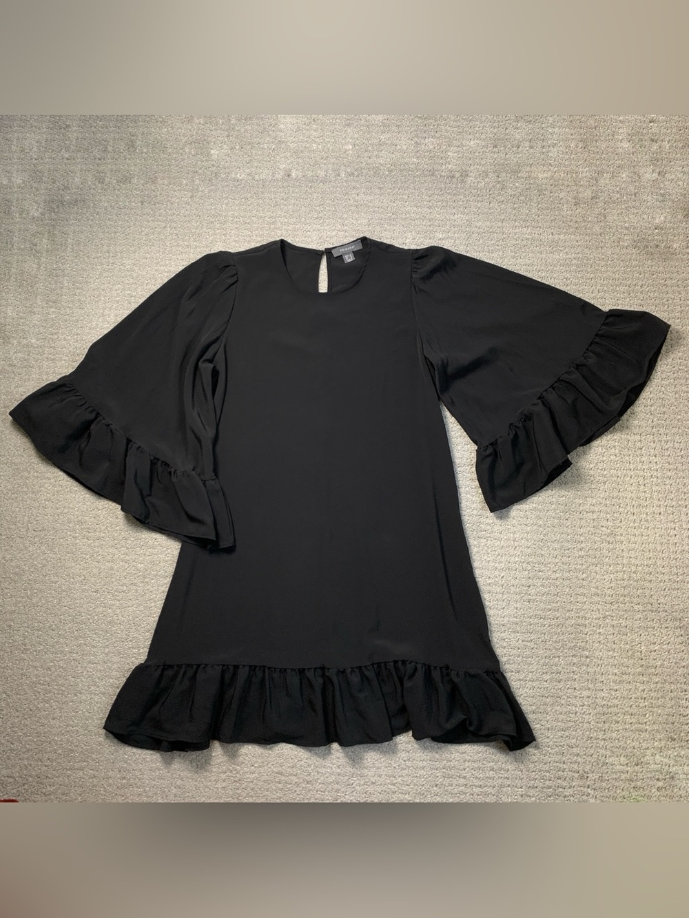Primark Black Shift Dress Bell Sleeve Ruffle Hem Chiffon Polyester Women 8